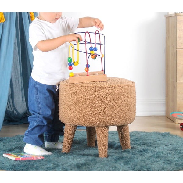 Кафяв детски пуф от плат букле Moouv – Artie-image-4