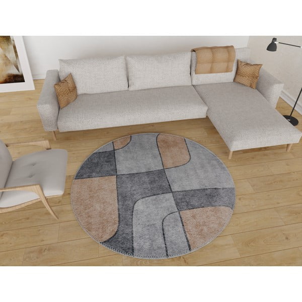 Сив миещ се кръгъл килим ø 80 cm Yuvarlak - Vitaus-image-1