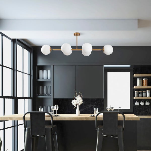 Бяло и златисто осветително тяло за таван със стъклен абажур 40x110 cm Fazli – Opviq lights-image-1