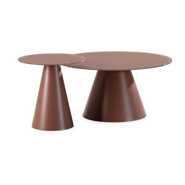 Кафяви кръгли масички за кафе в комплект 2 бр. със стъклен плот ø 80 cm Vida – MOME-image-2