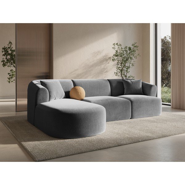 Светлосив кадифен ъглов диван (ляв ъгъл) Campi – Cosmopolitan Design-image-1