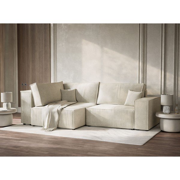 Кремав шенилов сгъваем/с място за съхранение ъглов диван (ляв ъгъл/L форма) Tonga – Maison de Rêve-image-4