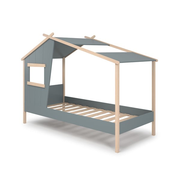 Къща детско легло сиво-зелено 90x190 cm от масивен бор с включена подматрачна рамка Luba – Marckeric-image-3