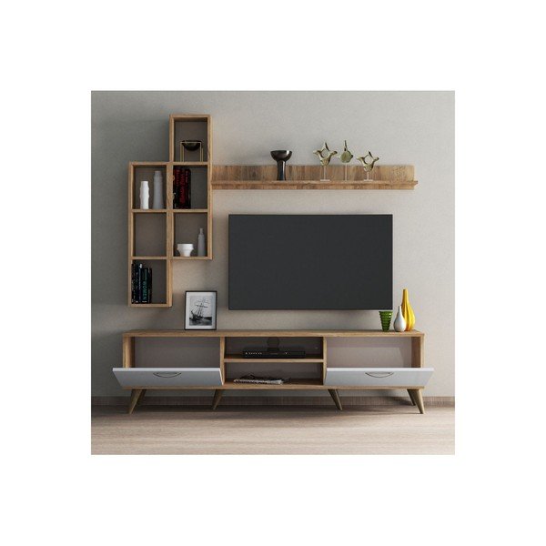 Шкаф за телевизор от бял/естествен бор 180x48 cm Veronica - Kalune Design-image-3