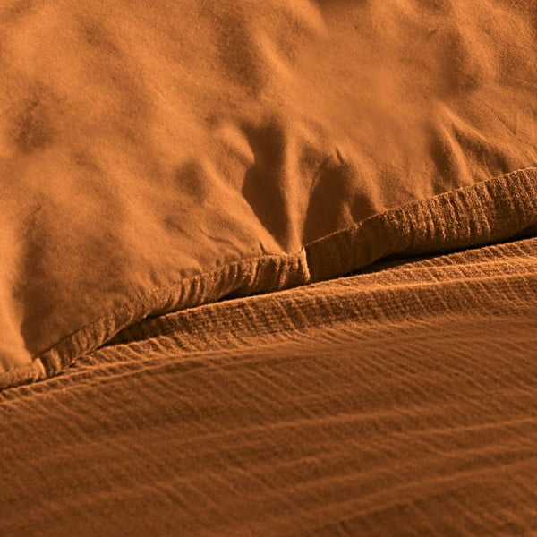 Оранжево/кафяво двойно удължено муселиново спално бельо 240x220 cm Angelia – douceur d'intérieur-image-1