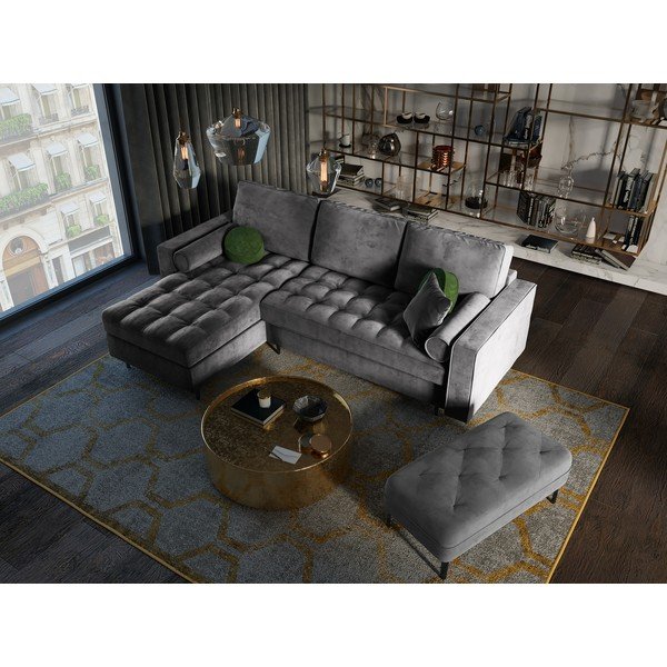 Тъмно сиво кадифено ъглово канапе , ляв ъгъл Santo - Milo Casa-image-1