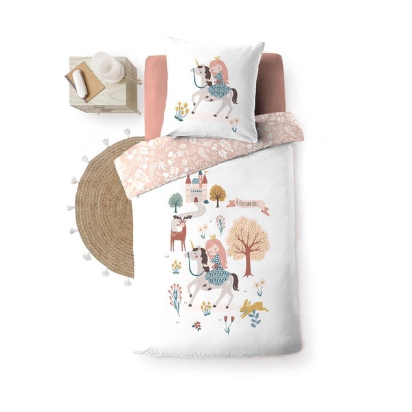 Бяло/розово единично  памучно детско спално бельо 140x200 cm Lilibelle – douceur d'intérieur-image-4