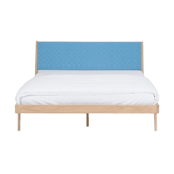 Масивно дъбово легло със синя табла , 180 x 200 cm Fawn - Gazzda