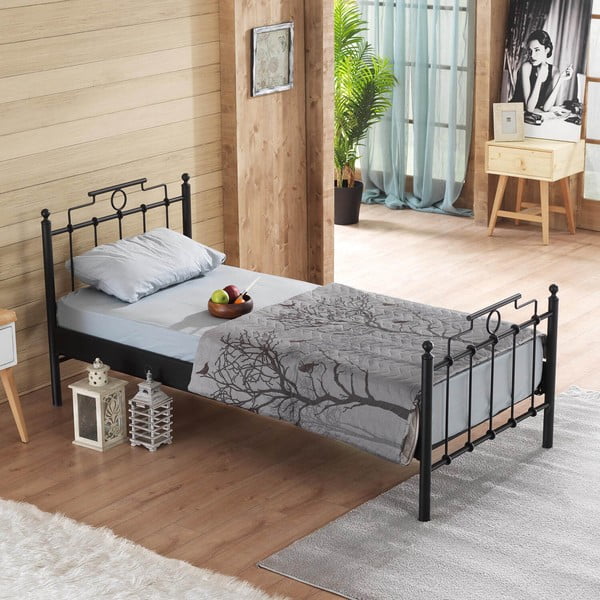 Черно метално единично легло с решетка 90x200 cm Hatkus - Kalune Design-image-3