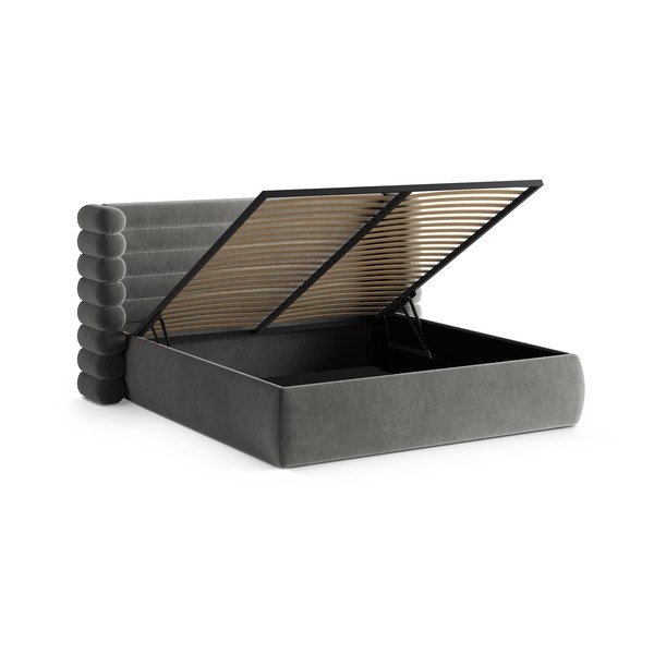 Сиво тапицирано двойно легло с място за съхранение и включена подматрачна рамка 160x200 cm Mount – Micadoni -image-2