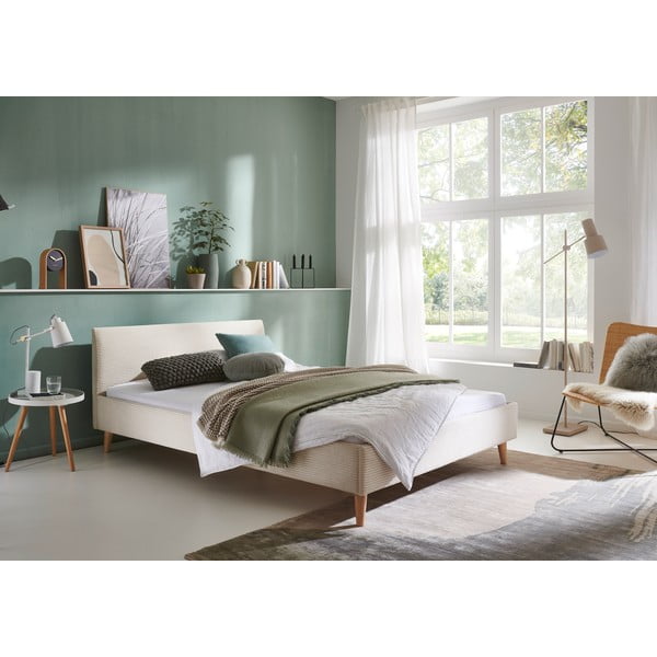 Бежово двойно легло 140x200 cm тапицирано без ламелно дъно Wicki – Meise Möbel-image-1