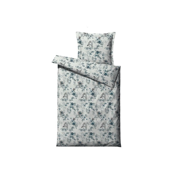 Синьо памучно спално бельо от сатен за единично легло 140x200 cm Flower Burst - Södahl