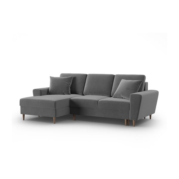 Светлосив кадифен разтегателен ъглов диван с място за съхранение (ляв ъгъл) Kyoto – Cosmopolitan Design-image-4