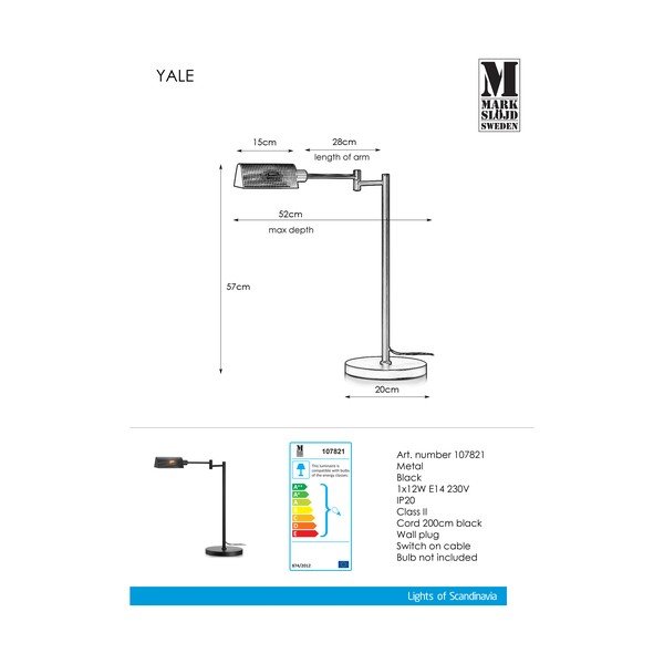 Черна настолна лампа Таблица Черно Yale - Markslöjd-image-2