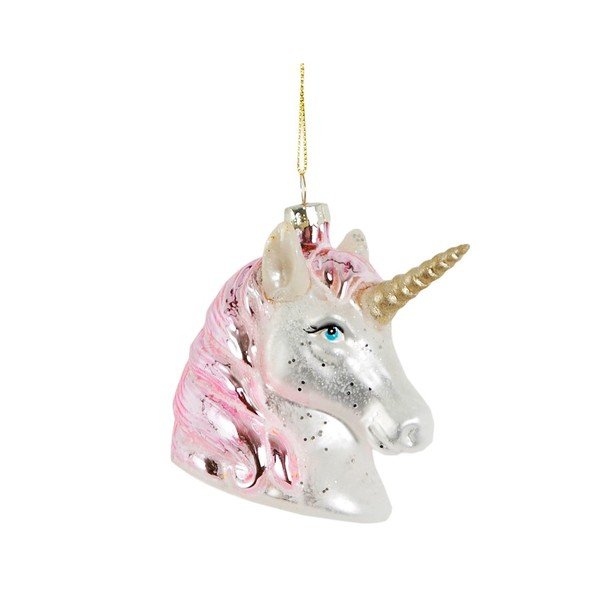 Стъклена  ръчно изработена коледна украса 9 cm Pink Shimmer Unicorn – Sass & Belle