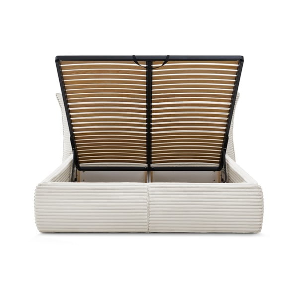 Кремаво двойно легло 160x200 cm тапицирано с място за съхранение с включена подматрачна рамка Jade – Bobochic Paris-image-4