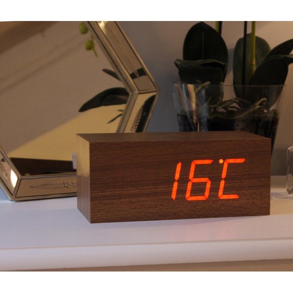 Červený LED budík Large, teak-image-2