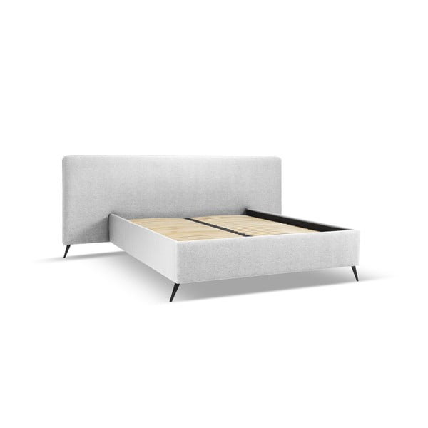 Светлосиво тапицирано двойно легло с място за съхранение и решетка 140x200 cm Walter - Milo Casa