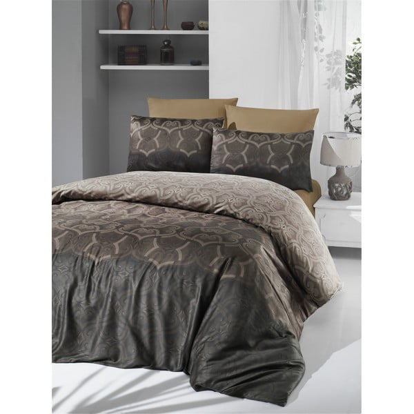 Кафяво памучно спално бельо от сатен за двойно легло Victoria , 155 x 220 cm Pandora - Mijolnir