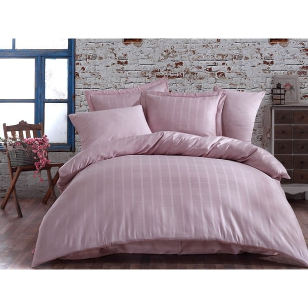 Розово двойно спално бельо с чаршаф от памучен сатен Hobby , 200 x 220 cm Ekose - Mijolnir