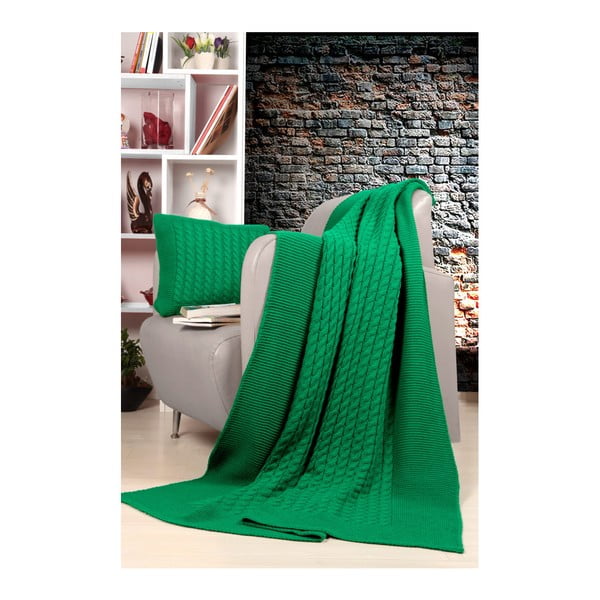 Зелена покривка за легло и комплект възглавници Tricot Blanket Set Sultan - Kate Louise