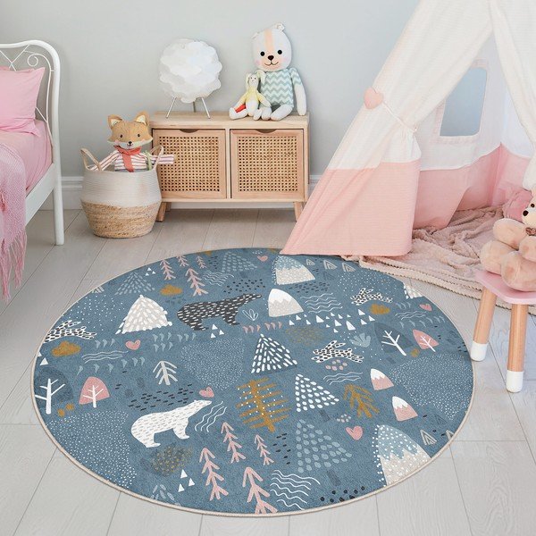 Син детски килим подходящ за пране ø100 cm Forest Land – Mila Home-image-4