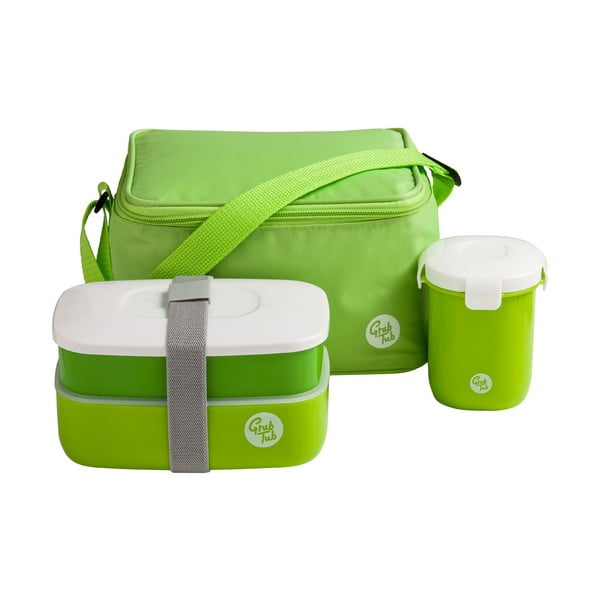 Set zeleného svačinového boxu, hrníčku a tašky Premier Housewares Grub Tub, 21 x 13 cm