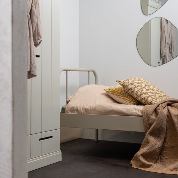 Бежово метално единично легло с включена подматрачна рамка 90x200 cm Mata – WOOOD-image-1