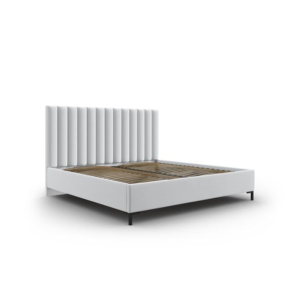 Светлосиво тапицирано двойно легло с място за съхранение с включена подматрачна рамка 180x200 cm Casey – Mazzini Beds