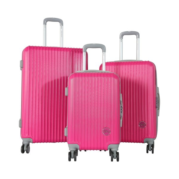 Комплект от 3 розови куфара за пътуване на колелца Emilia - Travel World