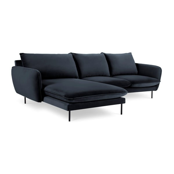 Тъмносин ъглов диван от кадифе , ляв ъгъл Vienna - Cosmopolitan Design