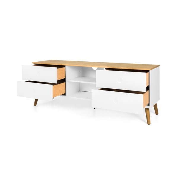 Бяла маса за телевизор с дъбови крака, широчина 162 cm Dot - Tenzo-image-2