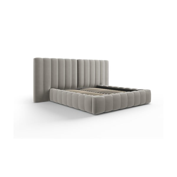 Сиво тапицирано двойно легло с място за съхранение и решетка 160x200 cm Gina - Milo Casa