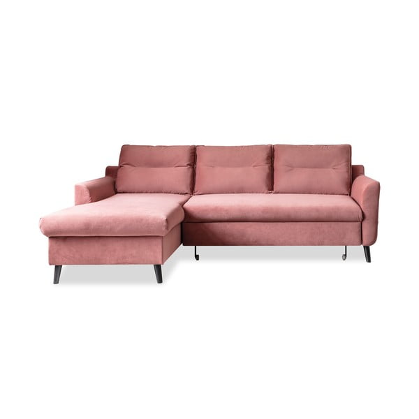 Розов кадифен ъглов разтегателен диван , ляв ъгъл Stylish Stan - Miuform