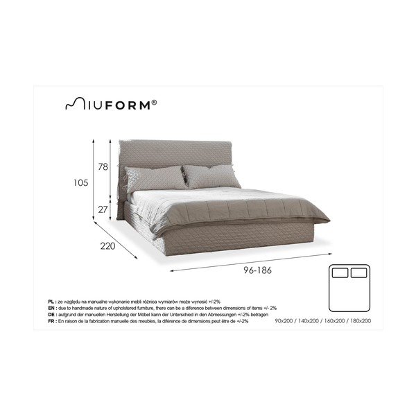 Бежово тапицирано единично легло и решетка 90x200 cm Sleepy Luna - Miuform-image-4