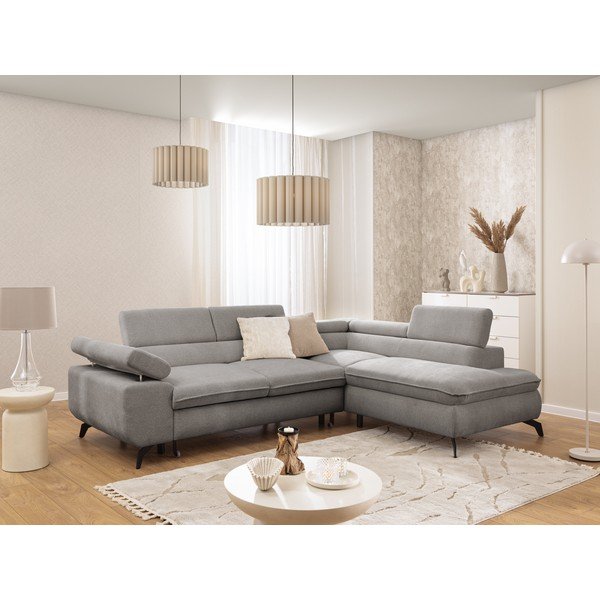 Светлосив шенилов ъглов диван (десен ъгъл/L форма) Marbeya  – Ropez-image-1