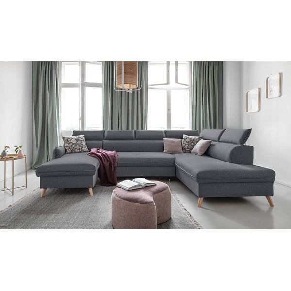 Тъмносив U-образен разтегателен диван, десен ъгъл Sweet Harmony - Miuform-image-1