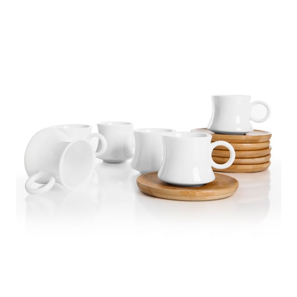 Комплект от 6 порцеланови чаши с бамбукови чинийки Largi - Bambum-image-1