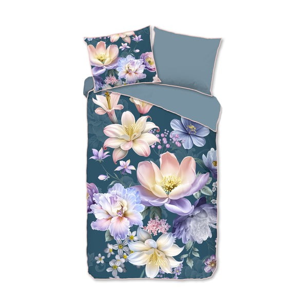 Синьо  единично /удължено спално бельо от памучен сатен 140x220 cm Mirery – Descanso