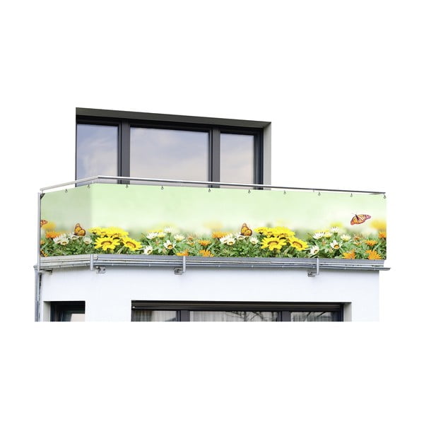 Жълто-зелен пластмасов параван за балкон 500x85 cm Butterfly - Maximex