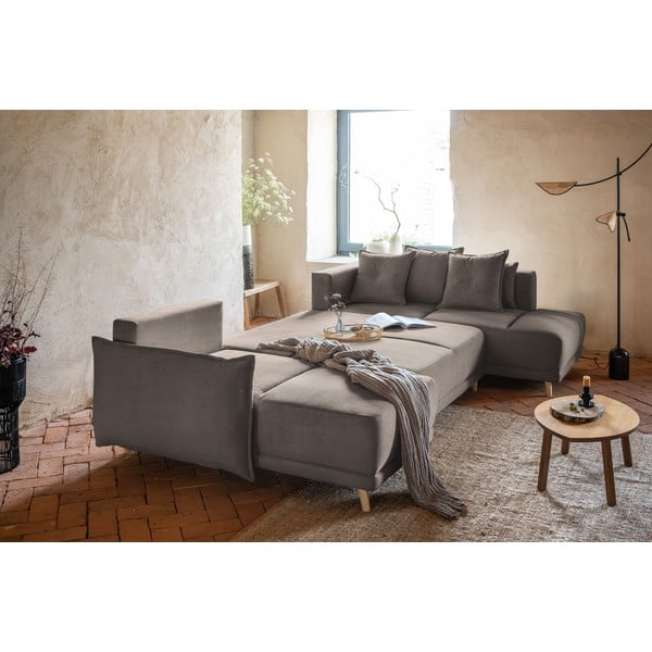 Светлокафяв ъглов диван от велур (десен ъгъл/U-образна форма) Lazy Lukka - Miuform-image-4