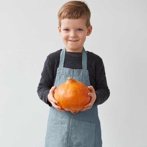 Детска синя ленена престилка Обикновена, 67 x 57 cm - Linen Tales-image-2