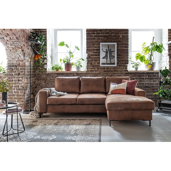 Винтидж кафяв кожен разтегателен диван, десен ъгъл Lofty Lilly - Miuform-image-4