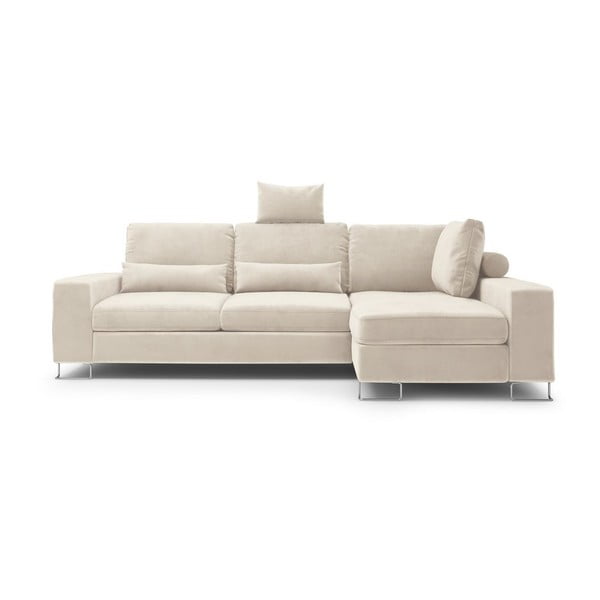Бежов ъглов разтегателен диван с кадифена тапицерия Diane, десен ъгъл - Windsor & Co Sofas