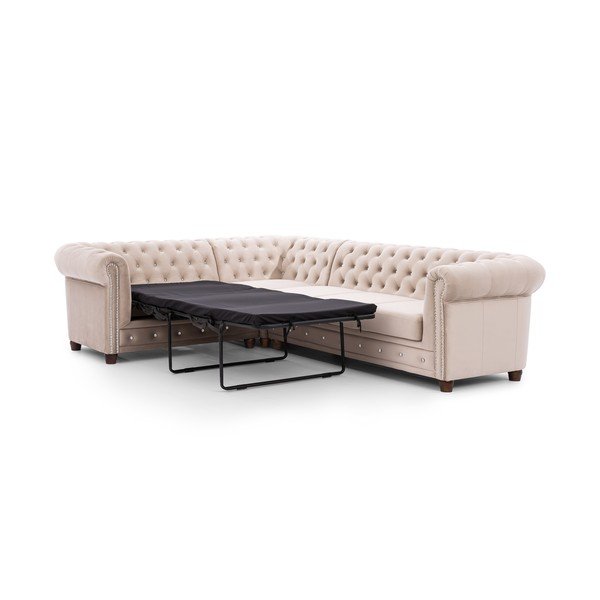 Бежов кадифен сгъваем ъглов диван (ляв ъгъл/L форма) York Blik – Ropez-image-2