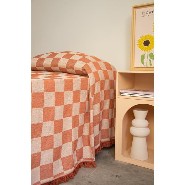 Покривка за легло в тухлен цвят за двойно легло 240x240 cm Terracota Checkerboard - Really Nice Things
