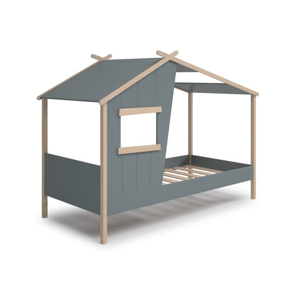 Къща детско легло сиво-зелено 90x190 cm от масивен бор с включена подматрачна рамка Luba – Marckeric-image-2