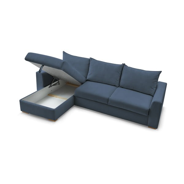 Тъмносин разтегателен ъглов диван от рипсено кадифе (променлив) Augustin – Bobochic Paris-image-4