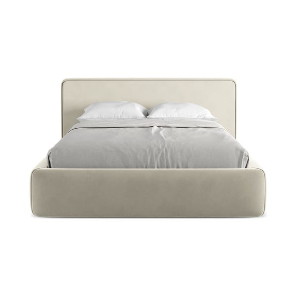 Кремаво двойно тапицирано легло с място за съхранение и включена подматрачна рамка 160x200 cm Kiana – Makamii-image-4
