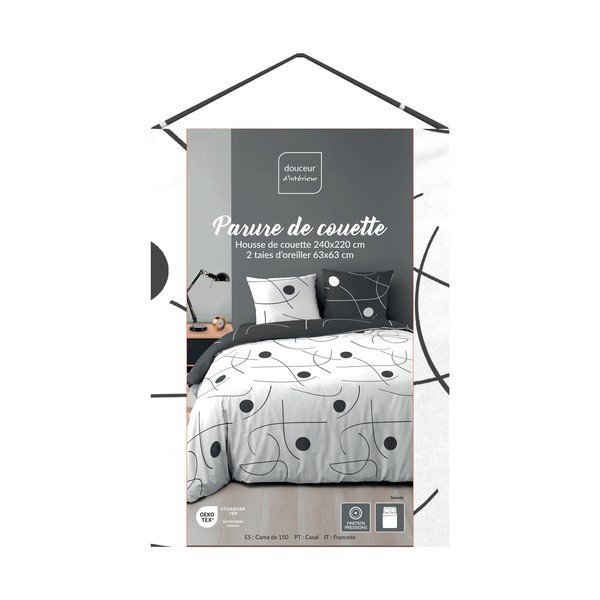 Бяло/тъмносиво двойно /удължено 3 части спално бельо от микрофибър 240x220 cm Sonate – douceur d'intérieur-image-3